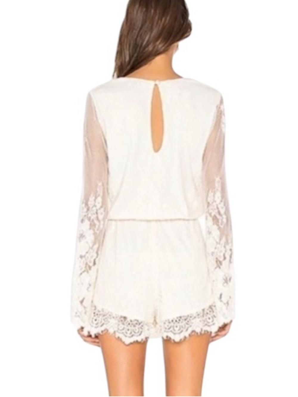 Show Me Your MuMu Loretta Romper White Ivory Lace Bell Sleeve Romper XL - Picture 2 of 16